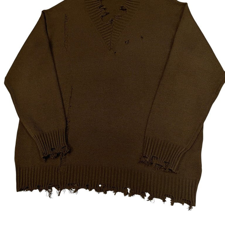 S'YTE Yohji Yamamoto 7G BULKY WOOL DAMAGE V NECK PULLOVER ミドルゲージVネックダメージニットセーター カットオフ トップス UM-K48-613 サイト ヨウジヤマモト メンズ レディース ユニセックス