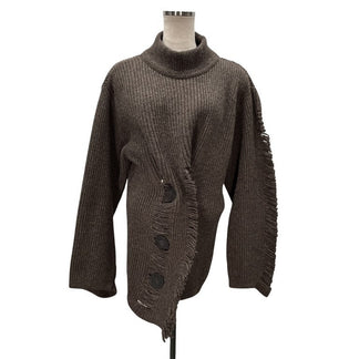 ISSEY MIYAKE 81AW ボタンアップフリンジデザインモックネックプルオーバーニットセーター トップス Archive 80s イッセイミヤケ レディース