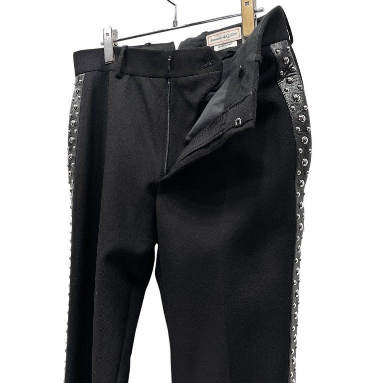 Alexander McQueen 19AW ラムレザーサイドテープスタッズウールスラックス トラウザーズ パンツ 側章 ライン ストライプ ボトムス アレキサンダーマックイーン メンズ