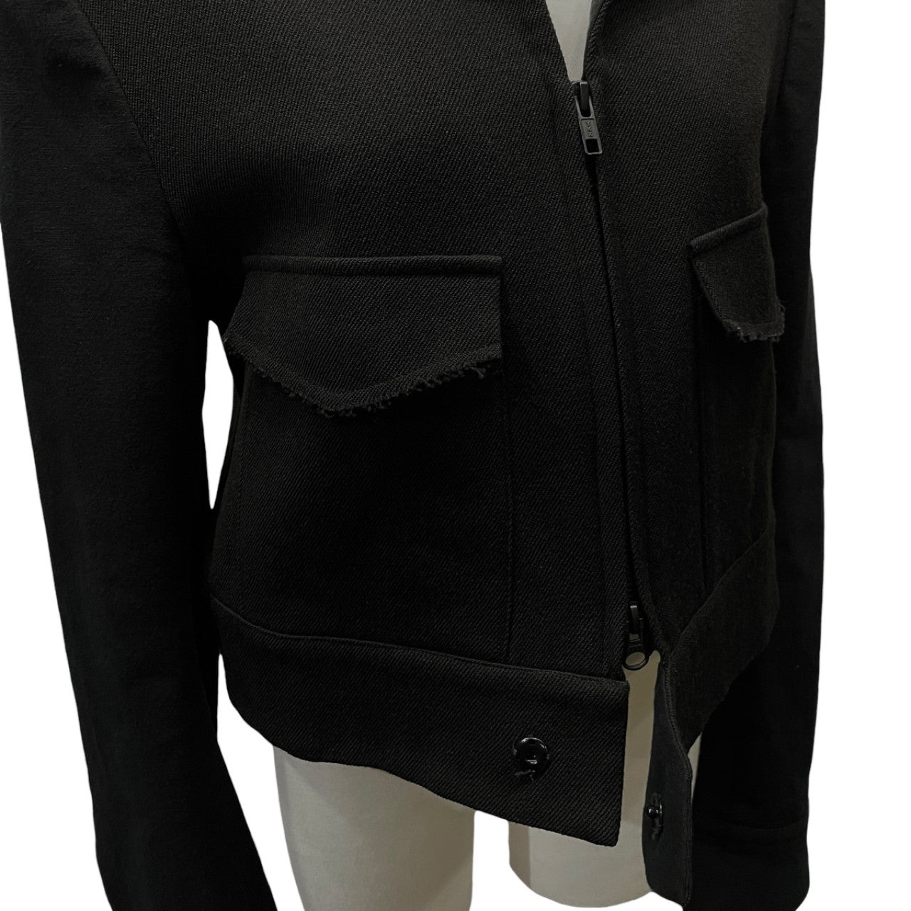 Y's 袖切替ウールカットオフノーカラーショートジャケット 裁ち切り ブルゾン コート アウター Yohji Yamaomto Femme ヨウジヤマモトファム ワイズ レディース