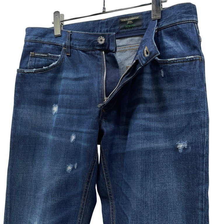 DOLCE&GABBANA DENIM TAORMINA ダメージ加工インディゴデニムテーパードパンツ ジーンズ ボトムス D&G ドルチェアンドガッバーナ メンズ