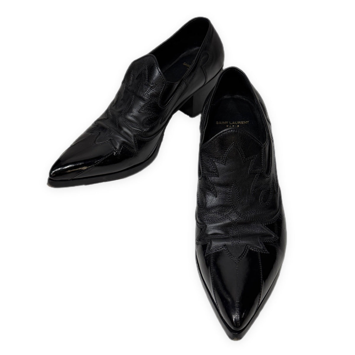 SAINT LAURENT PARIS FINN 60 MOCCASINS レザー刺繍ポインテッドトゥカウボーイヒールブーツ シューズ 靴 クツ ウエスタン 42 サンローランパリ メンズ