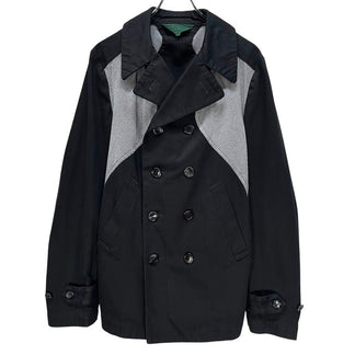 COMME des GARCONS HOMME PLUS EVER GREEN 03AW Curve 復刻 コットン切り替えダブルブレストジャケット コート ブルゾン アウター 09SS カーブ期 Archive コムデギャルソンオムプリュス メンズ
