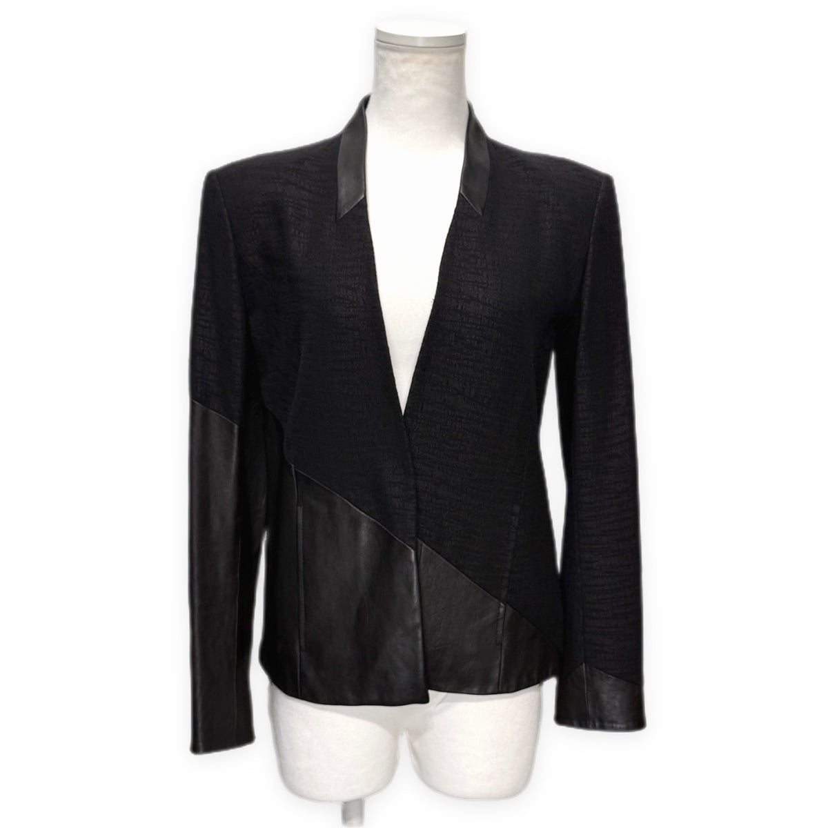 HELMUT LANG ジャガードレザー切り替えノーカラーショートジャケット アウター トップス Archive ヘルムートラング レディース