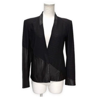 HELMUT LANG ジャガードレザー切り替えノーカラーショートジャケット アウター トップス Archive ヘルムートラング レディース