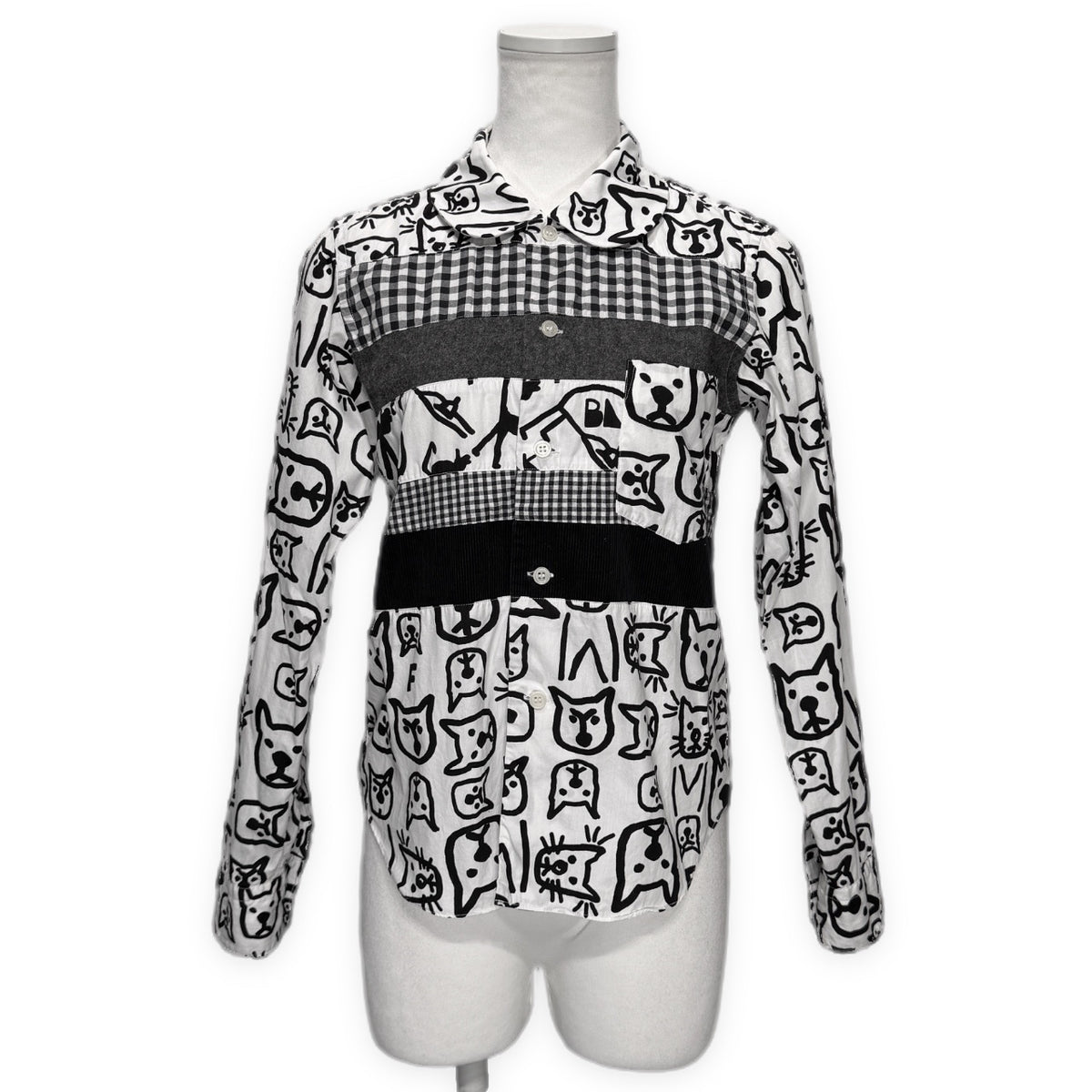 BLACK COMME des GARCONS 13AW アニマルプリント異素材切り替えシャツ 丸襟 ブラウス トップス Archive ギャルソン レディース