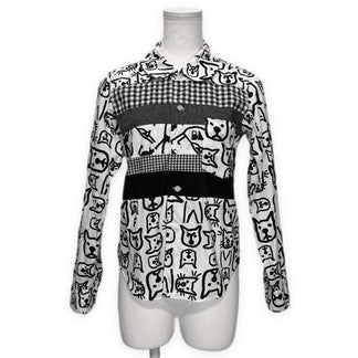 BLACK COMME des GARCONS 13AW アニマルプリント異素材切り替えシャツ 丸襟 ブラウス トップス Archive ギャルソン レディース