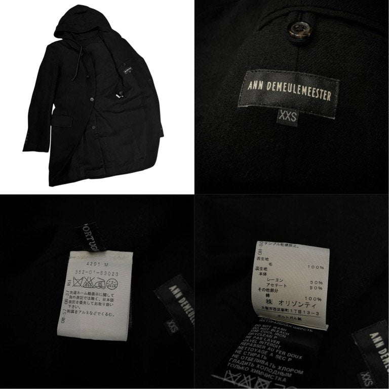 ANN DEMEULEMEESTER ウールフランネル3B燕尾フーデッドロングテーラードジャケット ブレザー ブルゾン コート アウター Archive アンドゥムルメステール メンズ