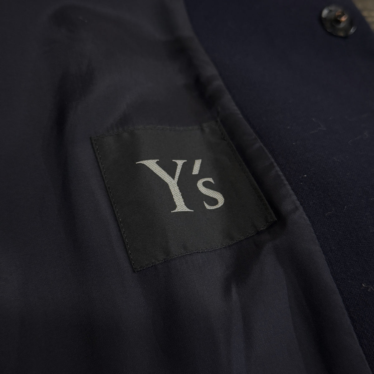 Y's ウールネイビーフライフロントサイドレースアップロングジャケット スナップボタン 比翼 アウター 90s Archive Yohji Yamamoto ヨウジヤマモト ワイズ レディース