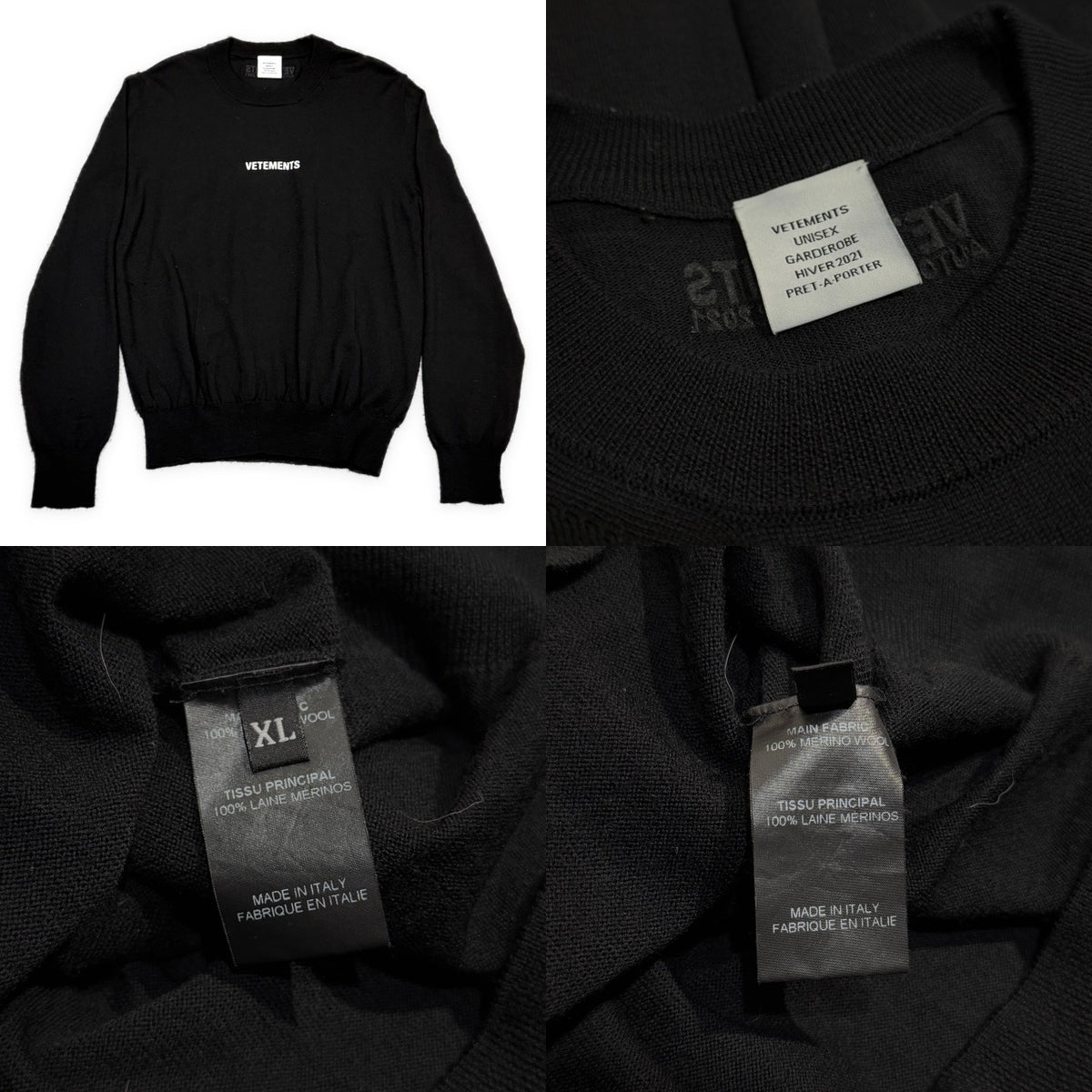 VETEMENTS 21AW ロゴプリント刺繍メリノウールクルーネックニットセーター トップス UAH21KN054 ヴェトモン メンズ