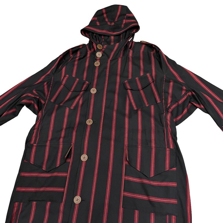 Vivienne Westwood MAN 22SS ウールレーヨンストライプドルマンハイネックフーデッドロングコート ジャケット ブルゾン アウター 変形