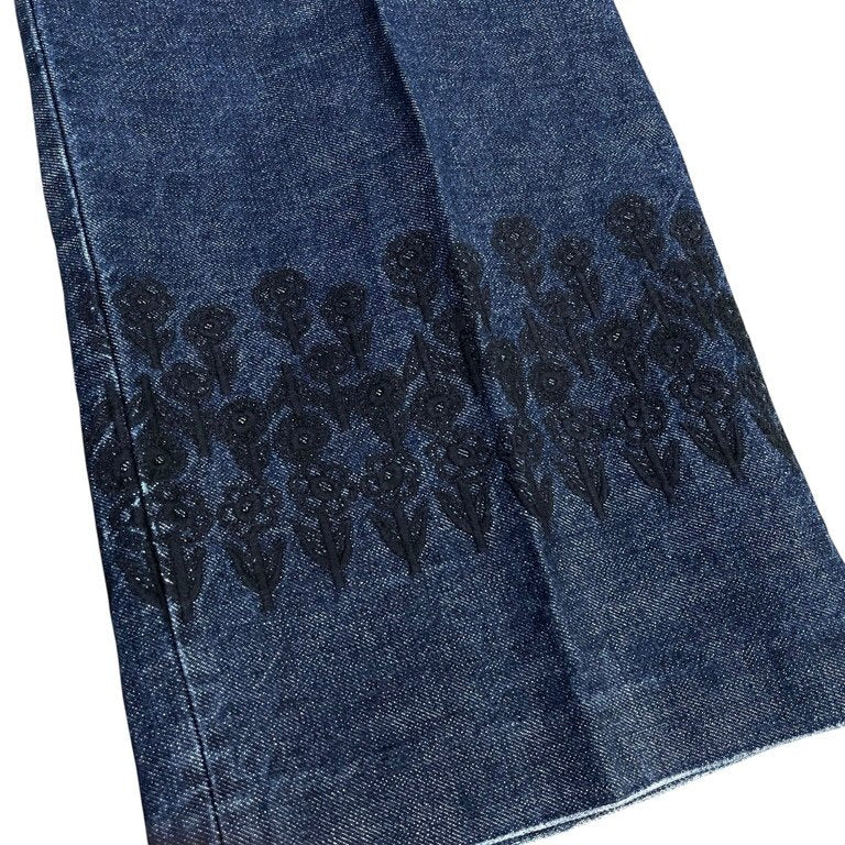 robe de chambre COMME des GARCONS 01SS フラワー刺繍デニムイージーワイドパンツ 花 コムコム ウエストゴム ドローストリング ボトムス レディース