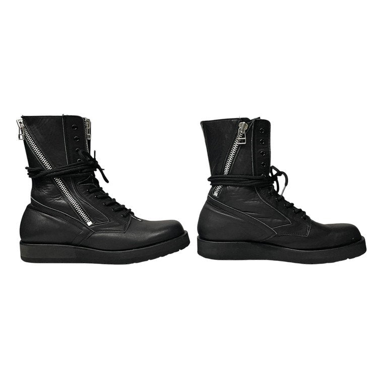 Yohji Yamamoto Pour Homme 22AW 3ジッパーミリタリーブーツ レースアップシューズ 靴 クツ ファスナー 定価110,000円 HE-E07-761 vibram 軽量 サイズ3 約25.5~26.5cm ヨウジヤマモトプールオム メンズ