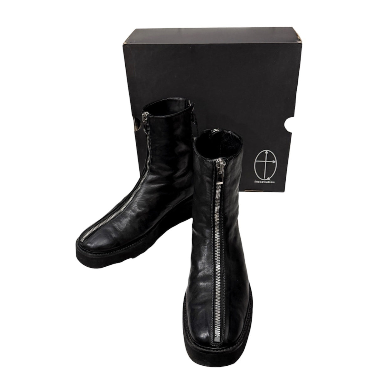 incarnation HORSE LEATHER FRONT&BACK ZIP LINED BLACK HI-CREPE SOLES PIECE DYED ホースレザーハイクレープソールフロント&バックジップブーツ 11V-7347 シューズ 靴 クツ 42 定価128,700円 インカーネーション メンズ