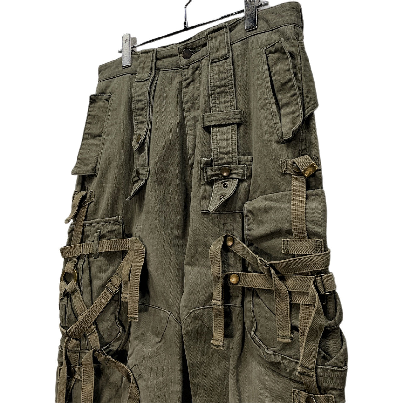 fiction by musee du dragon コットンヘリンボーンツイルパラシュートカーゴパンツ HBT ボトムス ミリタリー メンズ