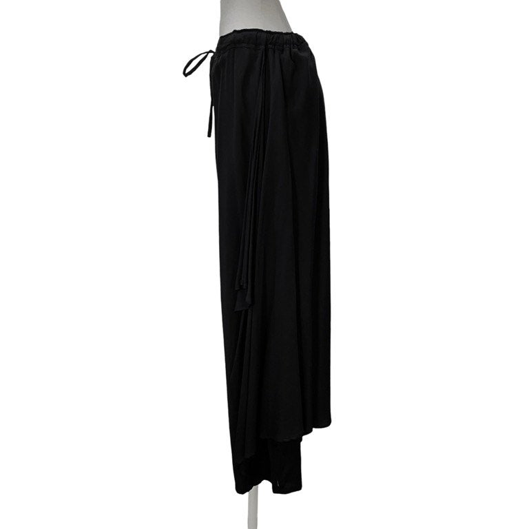Yohji Yamamoto +NOIR 14SS ウールレーヨンアシンメトリードレープイージーパンツ 裾ボタン ウエストゴム ドローストリング ボトムス Femme ヨウジヤマモト プリュスノアール ファム レディース