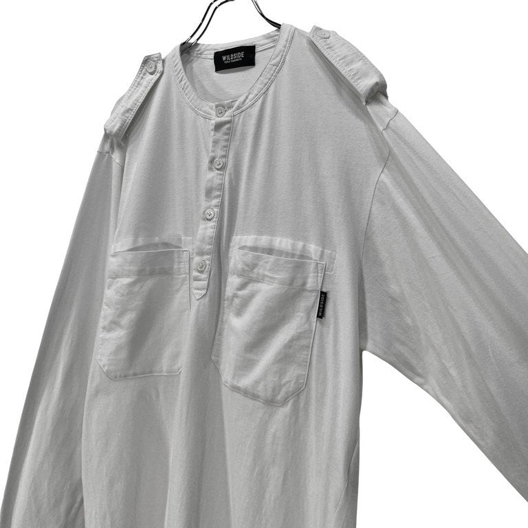 WILDSIDE YOHJI YAMAMOTO 22AW Cotton Jersey Shoulder Strap Henley Neck Long Sleeve 天竺エポレットダブルポケットヘンリーネックTシャツ カットソー Tee T-shirt トップス ワイルドサイド ヨウジヤマモト メンズ