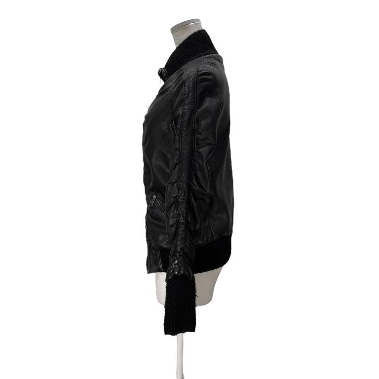 GIORGIO BRATO ラムレザーアームシャーリングニットリブブルゾン ジャケット ライダース コート アウター ジョルジオブラット レディース