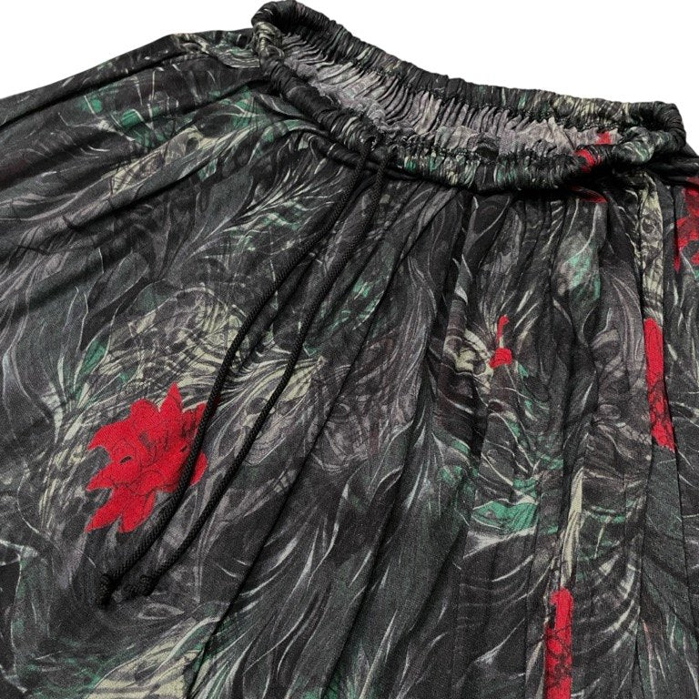 Yohji Yamamoto Femme 21AW フラワースカルパターンニットスカート ウエストゴム ドローストリング イージー ボトムス パンツ 総柄 花 髑髏 ヨウジヤマモトファム レディース