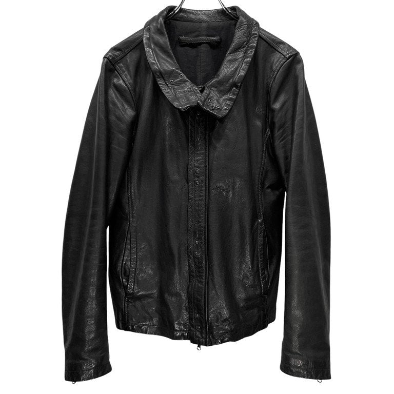 Nicolo' Ceschi Berrini カウレザーフックボタンスタンドカラージャケット ライダース ブルゾン コート アウター 現Poeme Bohemien ニコロチェスキベリーニ ポエムボヘミアン メンズ