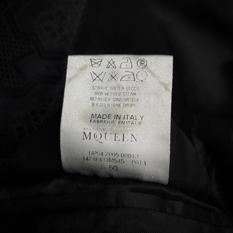 ALEXANDER McQUEEN 05AW 総シルクジャカードアシンメトリーノースリーブチェスターコート Archive 00s 総柄 花 テーラード ジャケット ブルゾン アウター アレキサンダーマックイーン メンズ