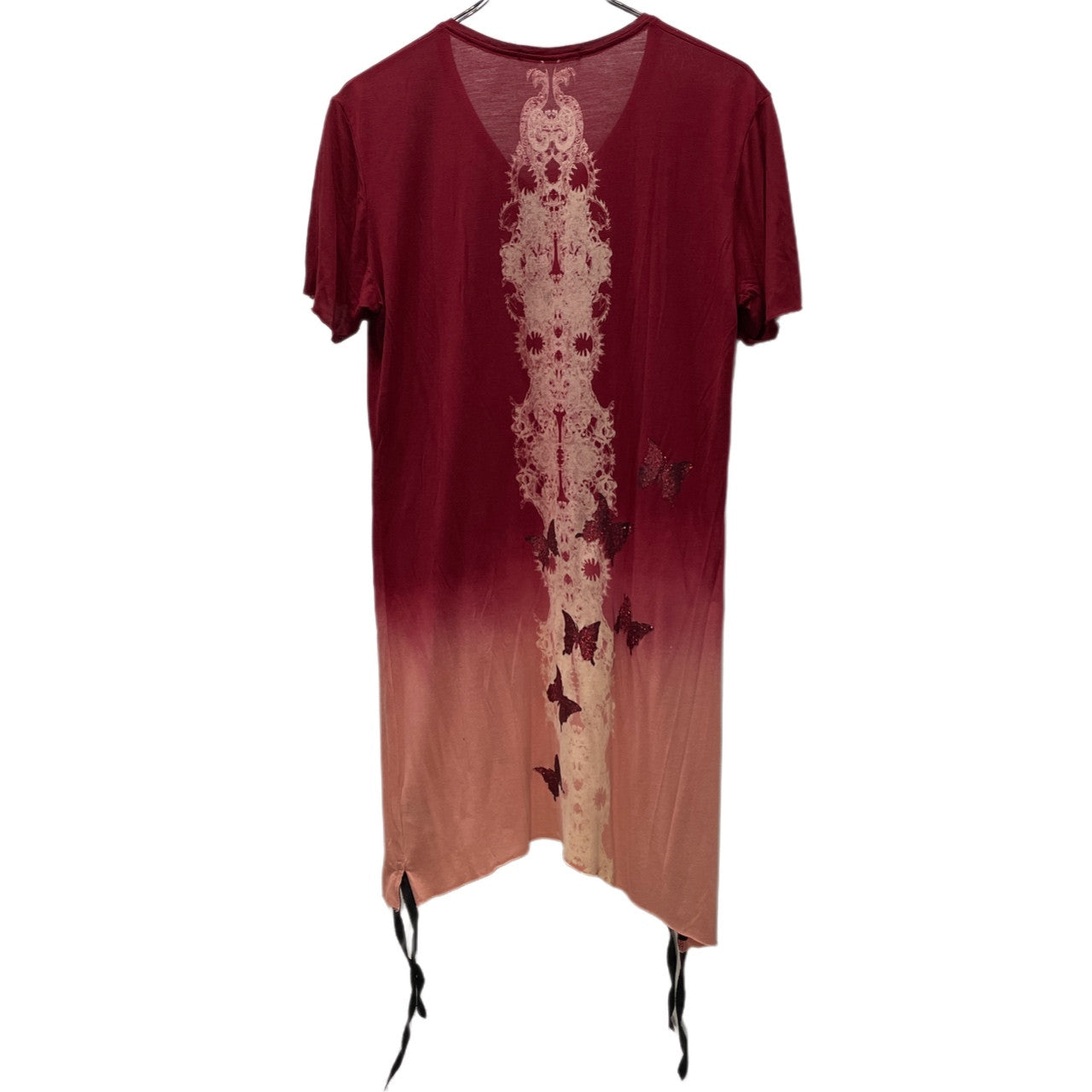 KMRii 抜染バタフライラメプリントグラデーションVネックモダールカットソー Tシャツ Tee T-shirt 蝶々 トップス Y2K ケムリ メンズ