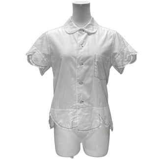 BLACK COMME des GARCONS 09SS コットンブロード黒ステッチランダムカッティング丸襟半袖ブラウス シャツ トップス カットオフ ブラック コムデギャルソン レディース