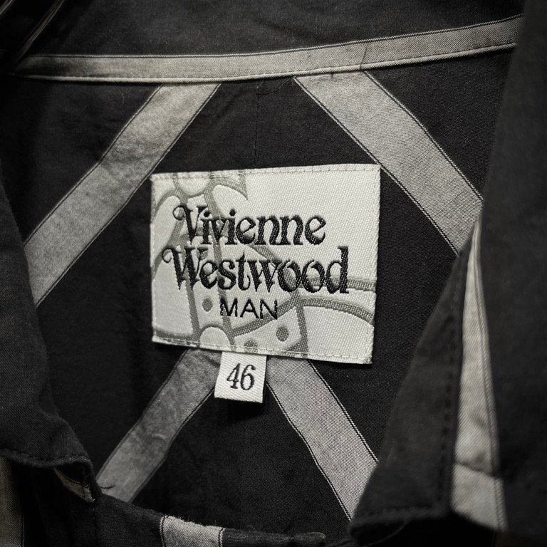 Vivienne Westwood MAN サイドディープスリットベルテッドストライプロングシャツコート オーブ 刺繍 内ベルト トップス アウター ジャケット ヴィヴィアンウエストウッド マン メンズ