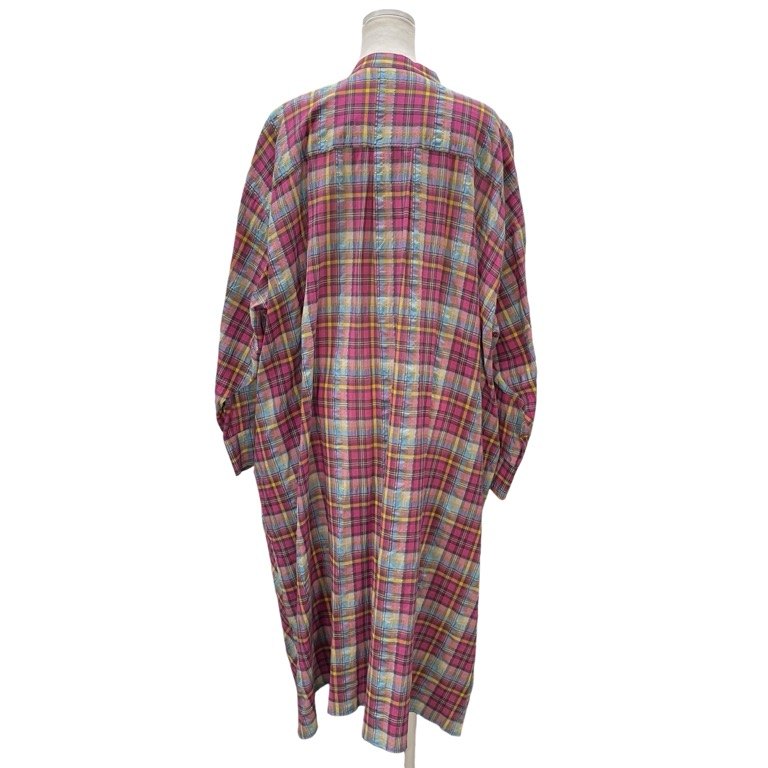 Vivienne Westwood RED LABEL 24SS コットンリネンチェックバンドカラーロングシャツワンピース ノーカラー トップス アウター 未使用タグ付き ヴィヴィアンウエストウッド レッドレーベル レディース