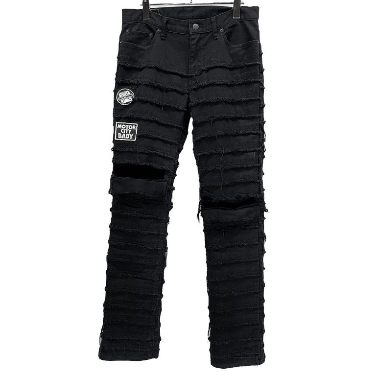 HYSTERIC GLAMOUR ツギハギクラッシュパッチワークワッペンブラックデニムパンツ Archive レア KINKY ウミヘビ クラスト ダメージ加工 ボトムス ヒステリックグラマー メンズ レディース ユニセックス