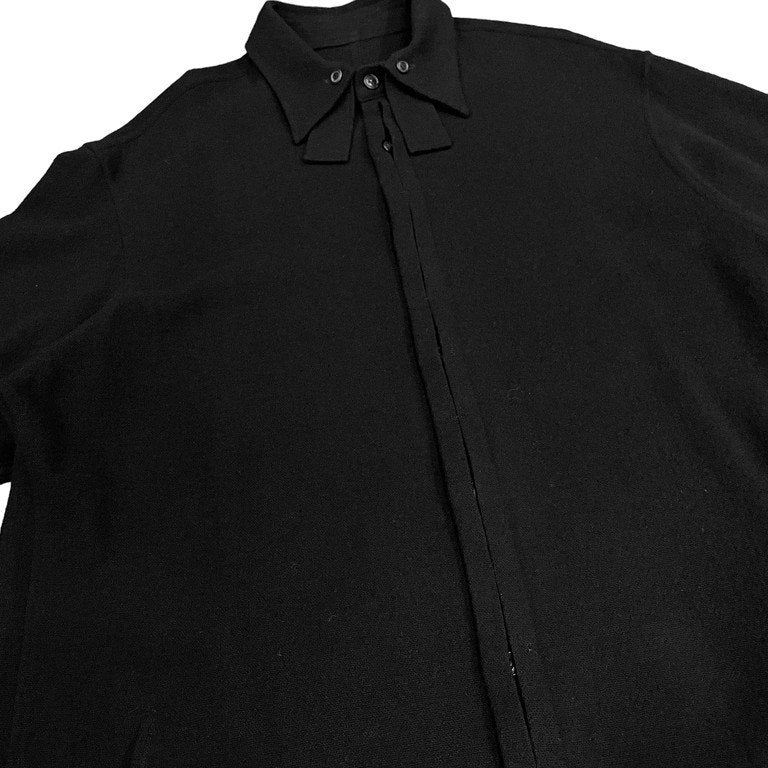 Yohji Yamamoto Pour Homme 19AW LONG BLOUSE MADE OF WOOL WITH FLY FRONT ウールフランネルバックボタン変形襟比翼ロングシャツコート ブラウス フラノ HC-B23-106