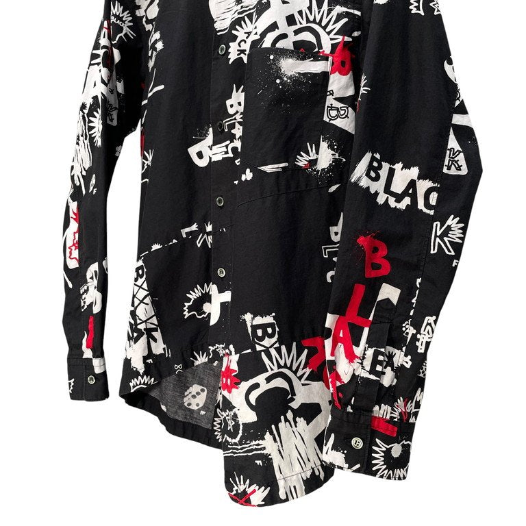 BLACK COMME des GARCONS 16SS ランダムカッティングアートプリントシャツ 変形 総柄 ブラウス トップス ブラック コムデギャルソン メンズ レディース ユニセックス