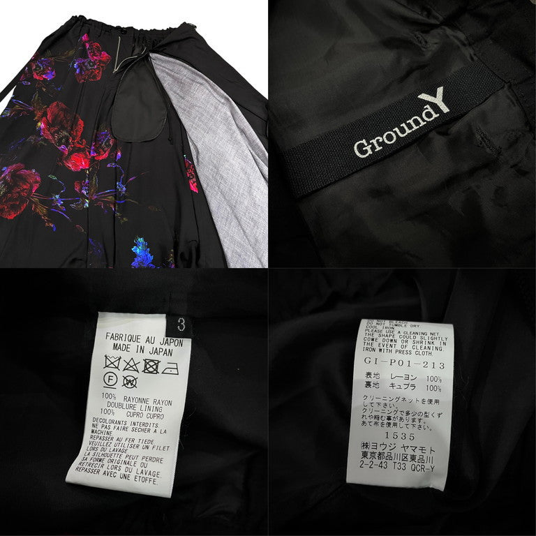 Ground Y 23SS 百花繚乱 プレスフラワーレーヨンラップフロントフレアパンツ 定価82,500円 GI-P01-213 Yohji Yamamoto