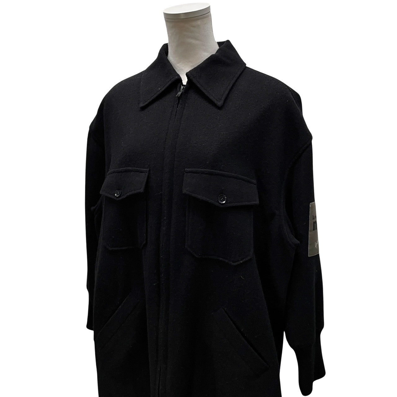 Yohji Yamamoto +NOIR 18AW ウールフラノ袖リブダブルポケットジップアップシャツジャケット ブルゾン コート アウター ヨウジヤマモトプリュスノアール レディース