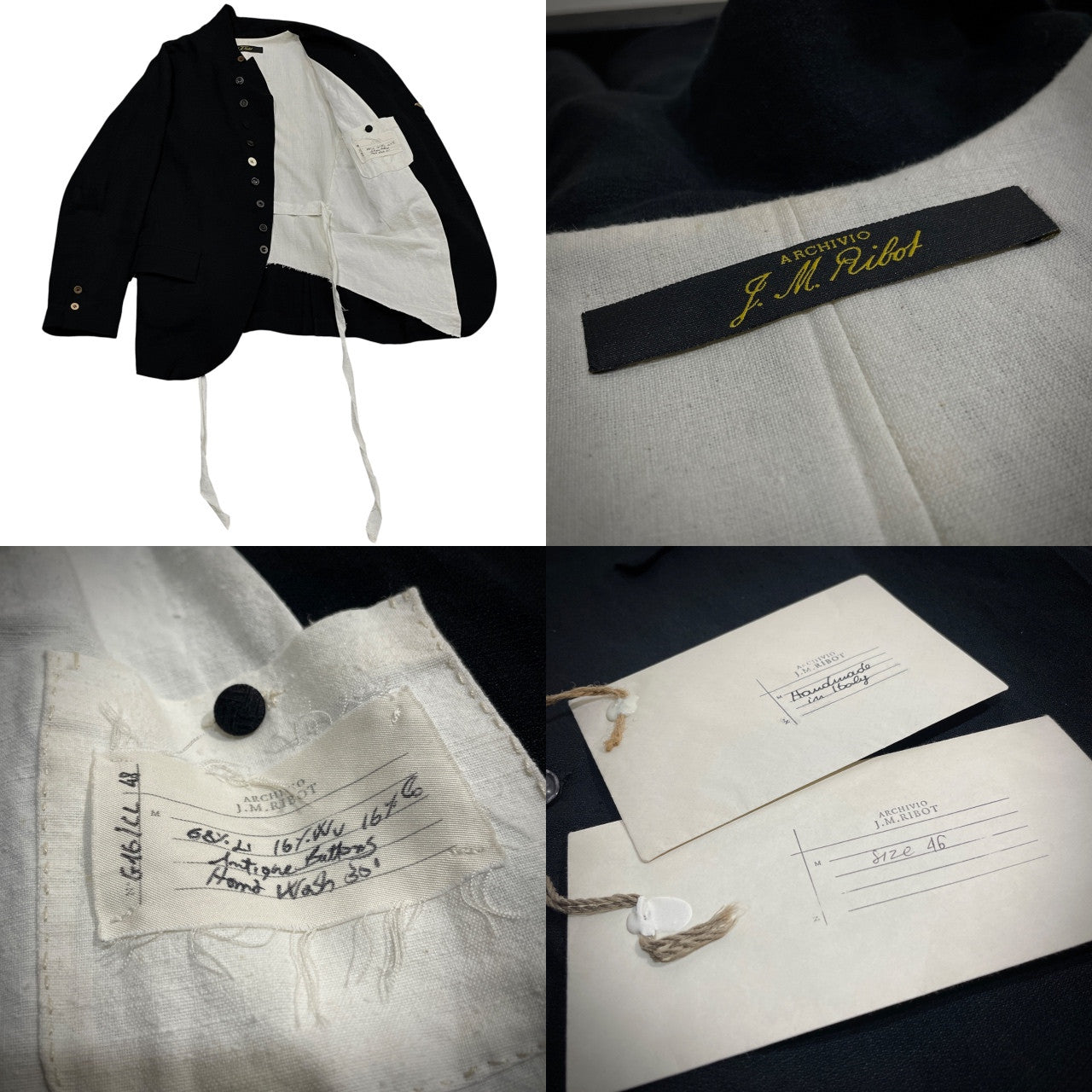 ARCHIVIO J.M. Ribot ヴィンテージリネンウールアンティーク10ボタンハンドメイドブレザー テーラードジャケット ブルゾン コート アウター アルキビオ JMリボット メンズ