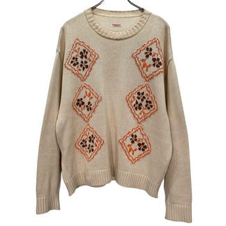 KAPITAL 24SS フローラル刺繍コットンクルーネックニット トップス セーター オーバーサイズ ビックシルエット K2402KN008 ベージュ コットン アクリル 日本製 メンズ レディース ユニセックス