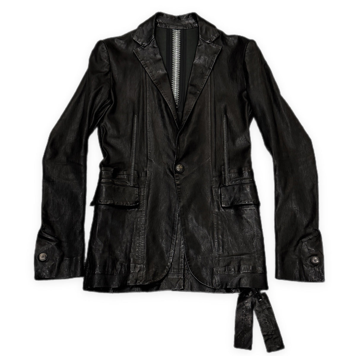 ISAAC SELLAM 25SS PIONNIER STRETCH LEATHER JACKET ラムレザーバックステープルオーバーロックシームテープテーラードジャケット PSLCBL-NOIR アイザックセラム メンズ