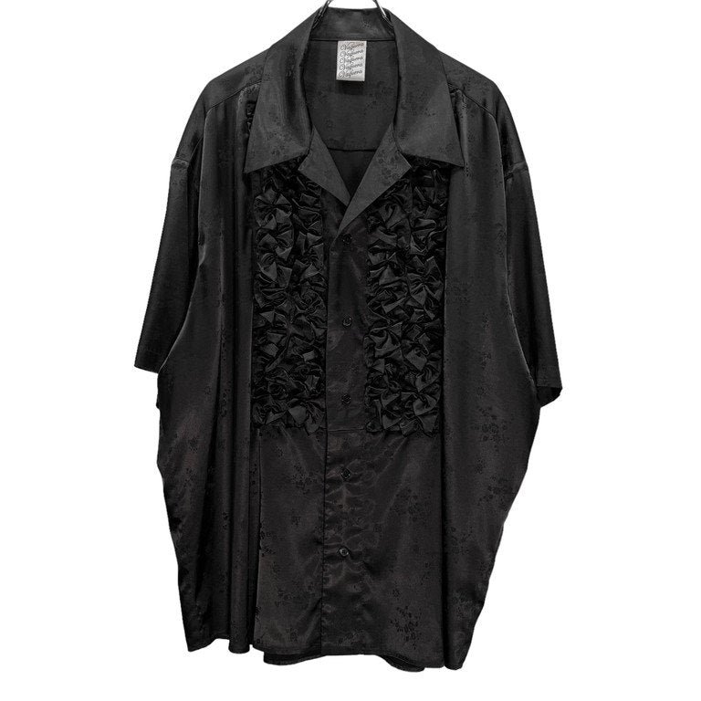 VAQUERA NYC 21ss TUXEDO RUFFLE BUTTON DOWNSHIRTS ポリエステルジャカードサテンフリルボタンダウンシャツ 半袖 ブラウス 定価44,000円 ヴァケラ メンズ レディース ユニセックス