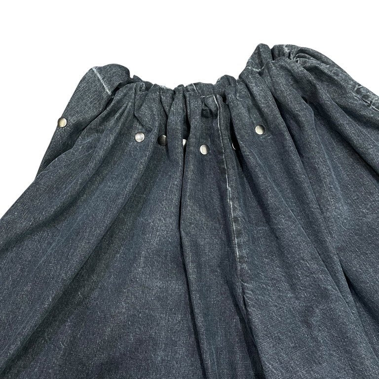 EJ SHEYANG 24SS RUFFLE WAIST SNAP BUTTON TROUSERS ウエストゴムバンドスナップボタンスーパーワイドカットオフフリンジデニムパンツ ボトムス イージェイシェヤン