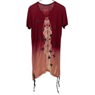 KMRii 抜染バタフライラメプリントグラデーションVネックモダールカットソー Tシャツ Tee T-shirt 蝶々 トップス Y2K ケムリ メンズ