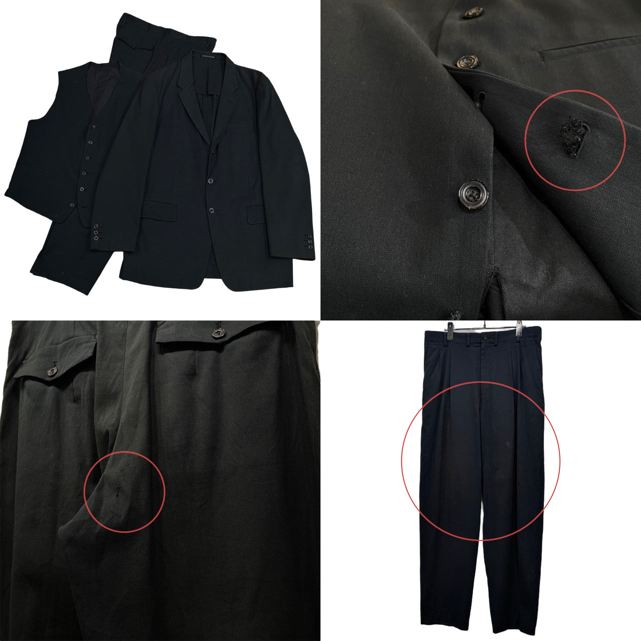 Yohji Yamamoto COSTUME D'HOMME コットン3ピースセットアップスーツ テーラードジャケット ベスト パンツ スラックス トラウザーズ Archive 90s アウター トップス ボトムス ヨウジヤマモト コスチュームドオム メンズ