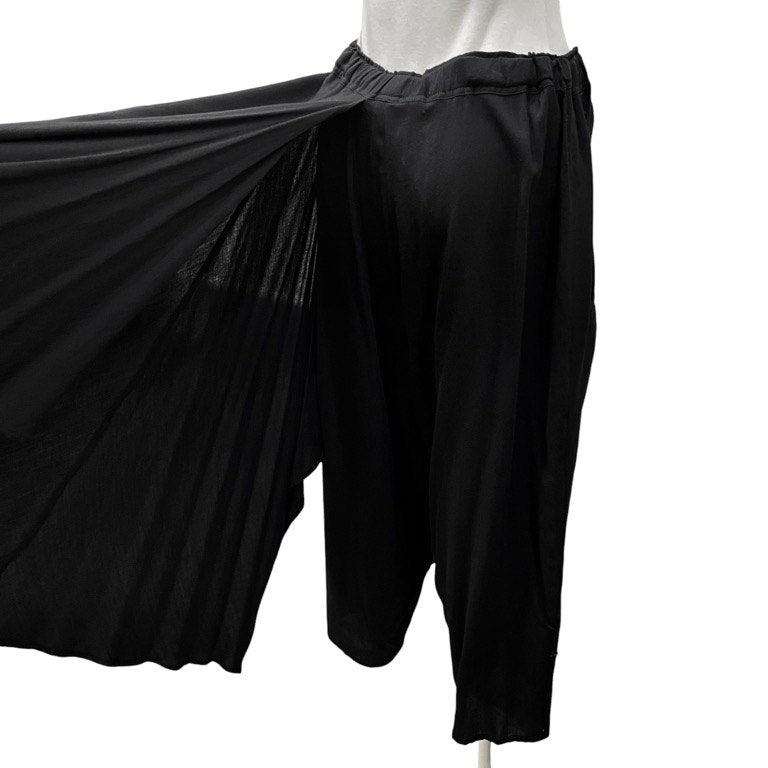 Yohji Yamamoto +NOIR 14SS ウールレーヨンアシンメトリードレープイージーパンツ 裾ボタン ウエストゴム ドローストリング ボトムス Femme ヨウジヤマモト プリュスノアール ファム レディース