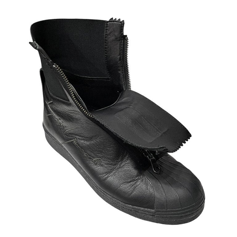 Yohji Yamamoto x adidas YY 80’s LOGO SUPERSTAR オールド丸文字ロゴ刺繍ソフトレザーフロントジップハイカットスニーカー シューズ 靴 クツ ブーツ 定価62,640円 ヨウジヤマモト アディダス メンズ