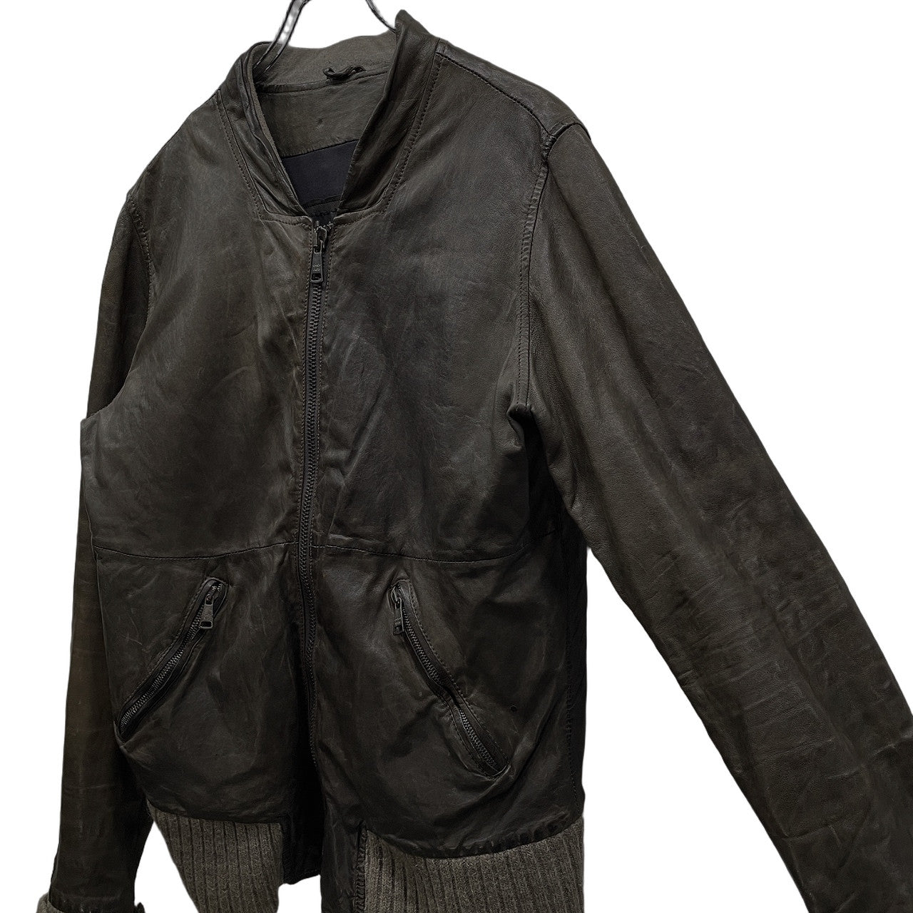 GIORGIO BRATO ラムレザーノーカラージップアップリブブルゾン ライダースジャケット コート アウター ジョルジオブラット メンズ