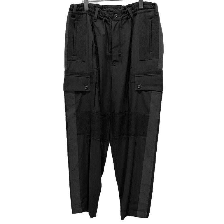 Yohji Yamamoto Pour Homme 15AW ウールギャバジンフラノパッチワーク側章裁ち切りカーゴパンツ LOOK12 Archive カットオフ サイドライン ドローストリング イージー ウエストゴムシャーリング ボトムス ヨウジヤマモトプールオム