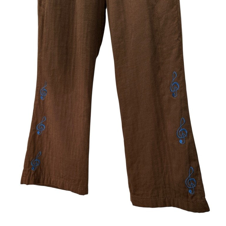 LAMROF コットンガーゼ音符刺繍ウエストゴムシャーリングイージーパンツ ボトムス ラムロフ メンズ