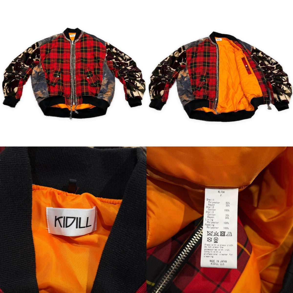 KIDILL ANARCHY MA-1 JACKET スマイリーアナーキーチェーン装飾切り替えボンバージャケット ブルゾン コート アウター チェック 迷彩 総柄 KL734 キディル メンズ