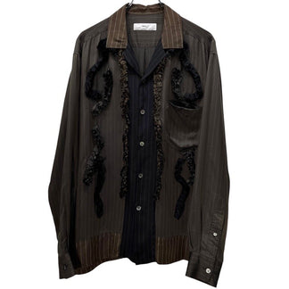 TOGA VIRILIS 21AW オープンカラーストライプフリルキュプラシャツ ブラウス 開襟 トップス トーガ ビリリース メンズ