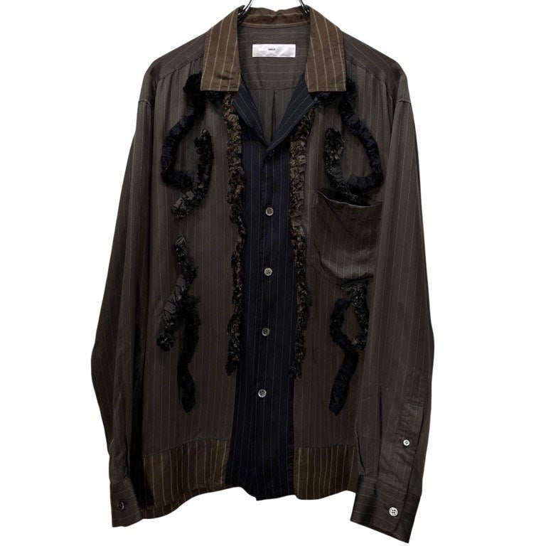 TOGA VIRILIS 21AW オープンカラーストライプフリルキュプラシャツ ブラウス 開襟 トップス トーガ ビリリース メンズ