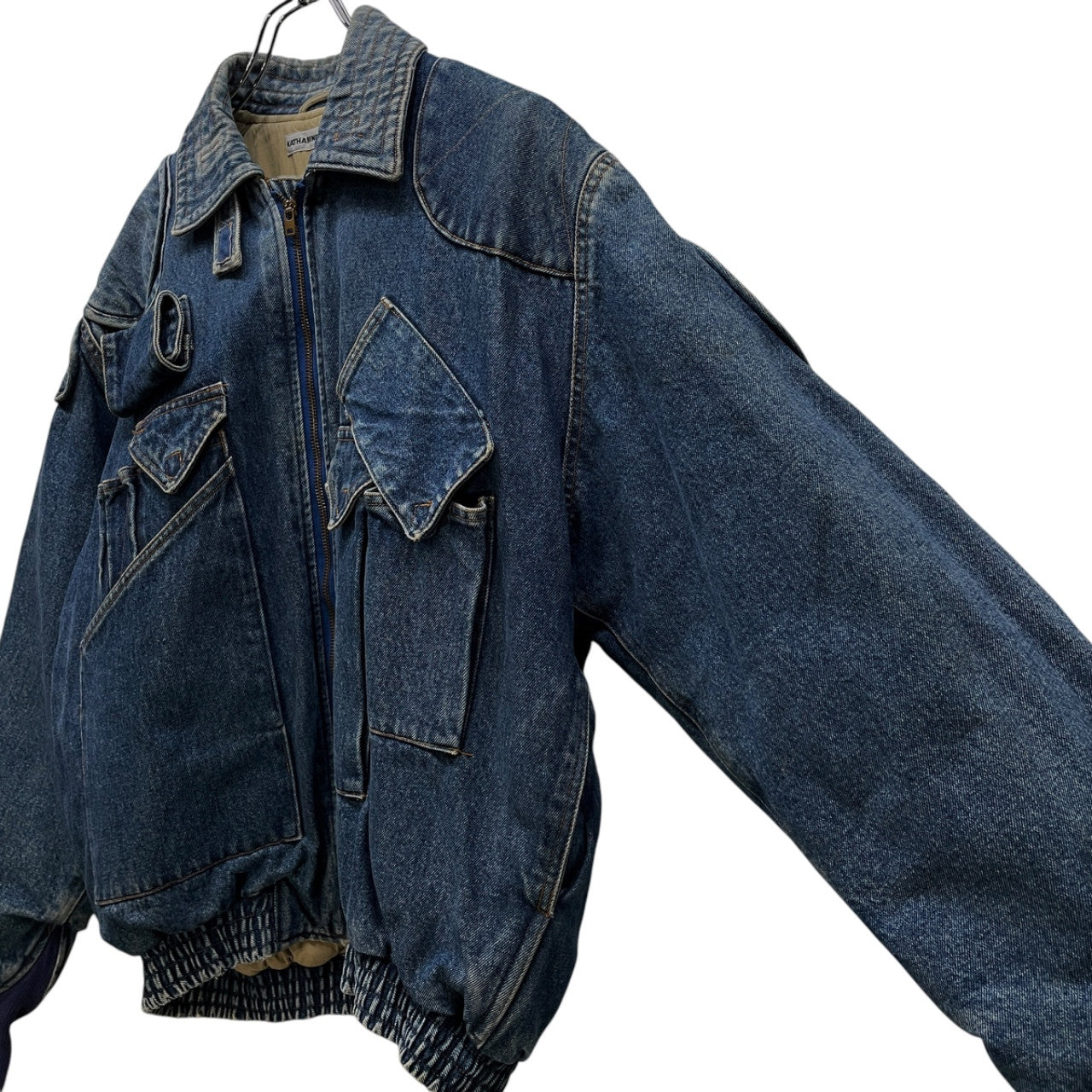 KATHARINE HAMNETT 86AW DENIM CARGO BOMBER JACKET デニムカーゴボンバージャケット ブルゾン コート アウター Archive 80s 90s 希少 初期 OLD VINTAGE レア キャサリンハムネット メンズ